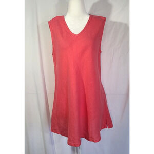 Matchpoint USA Womens 100% Linen Solid Coral V-Neck Tunic Top Small
